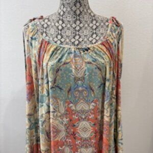 NWT / Multi-Colored Paisley Flowy Cold Shoulder Long Sleeve Top, Size Small